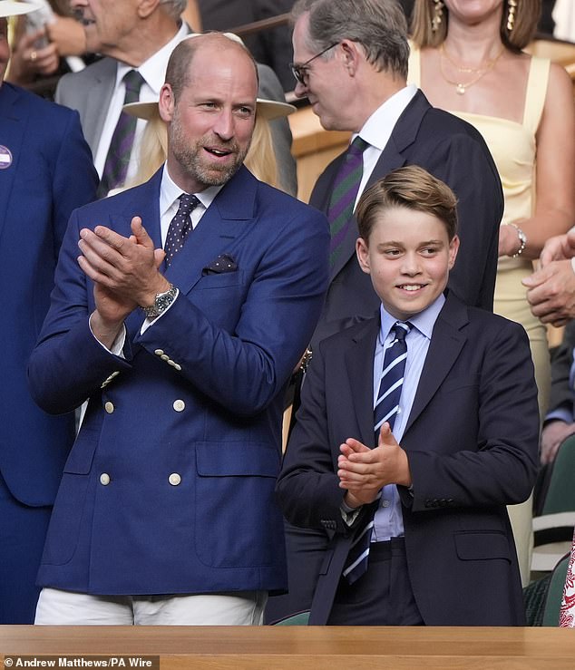 Pictured: The Prince of Wales and Prince George at Wimbledon on Sunday, July 13