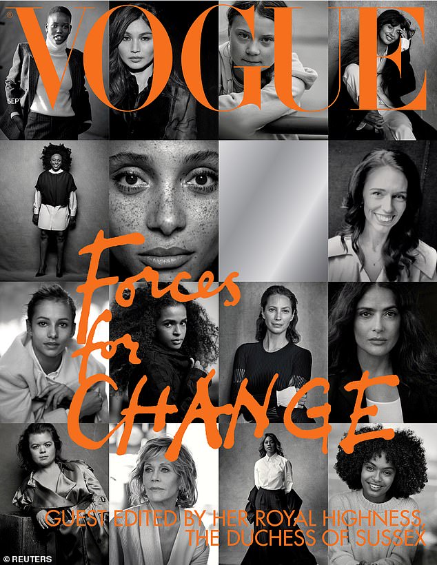 Two years later, Meghan guest-edited the September 2019 Forces for Change issue of British Vogue which featured 15 'trailblazing change makers' on its cover