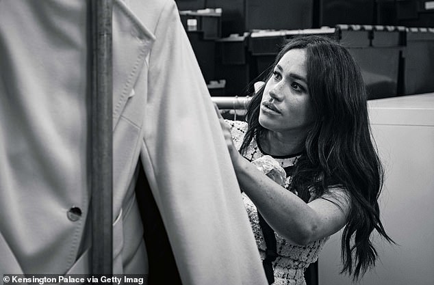 Meghan is pictured working behind the scenes for the September 2019 issue of British Vogue