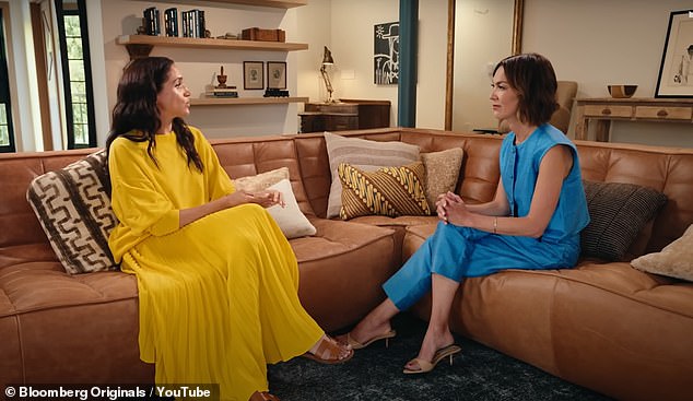 While speaking to Bloomberg's Emily Chang over smashed burgers and pints of beer, Meghan was asked if there is an 'inherent tension' between 'trying to be relatable' and also being a Duchess