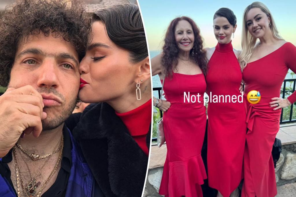 Selena Gomez twins with Benny Blanco’s mom and sister-in-law at Lil Dicky’s wedding Selena Gomez twins with Benny Blanco's mom and sister-in-law at Lil Dicky's wedding