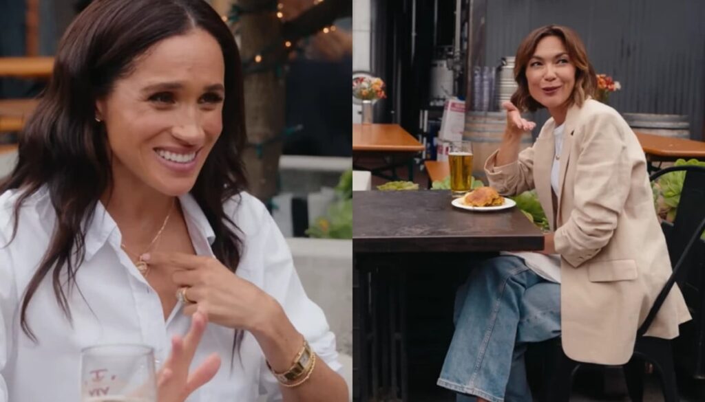 How Meghan Markle reacted when host Emily Chang stared at her necklace?