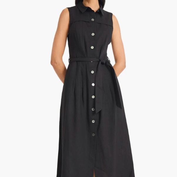Sleeveless Linen Blend Shirtdress