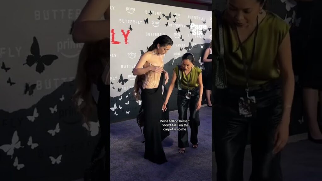Just trying not to fall! Reina Hardesty was truly a vision on the "Butterfly" carpet in NYC #shorts