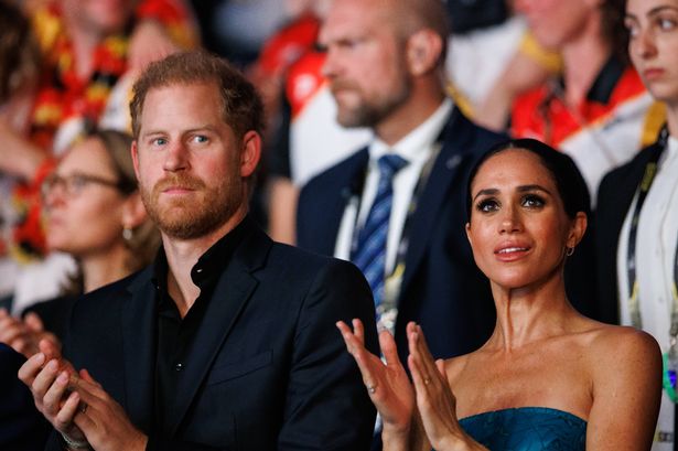 Prince Harry, Duke of Sussex and Meghan, Duchess of Sussex are seen during the closing ceremony of the Invictus Games Düsseldorf 2023