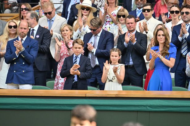 Prince William, Prince George, Princess Charlotte and Princess Kate sat on the front row of the royal box at Wimbledon.