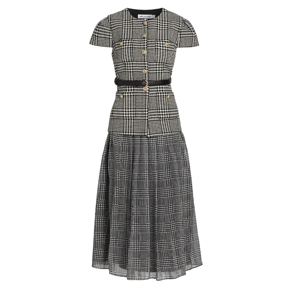 Houndstooth Belted Midi-Dress