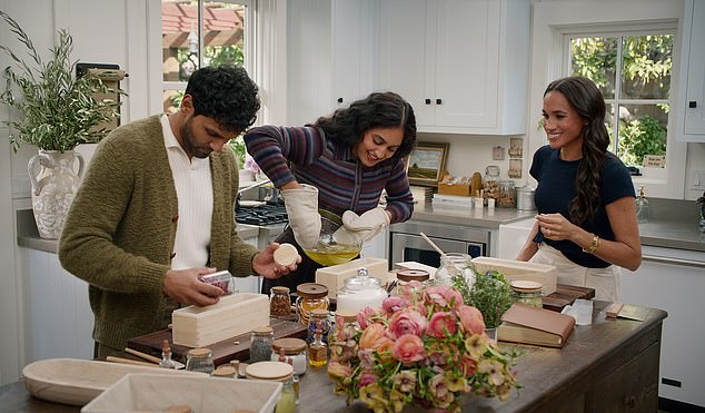 Undated Netflix handout photo of (left to right) Jay Shetty, Radhi Devlukia and Meghan, Duchess of Sussex in episode 205 of With Love, Meghan. The Duchess of Sussex has revealed how spending nearly three weeks away from her children left her "not well". Meghan, in the second season of her Netflix show With Love, Meghan, did not elaborate on dates, but there will be speculation she was referring to when the Sussexes unexpectedly remained in the UK due to the death of Queen Elizabeth II in 2022. Issue date: Tuesday August 26, 2025. PA Photo. Photo credit should read: Netflix/PA WireNOTE TO EDITORS: This handout photo may only be used in for editorial reporting purposes for the contemporaneous illustration of events, things or the people in the image or facts mentioned in the caption. Reuse of the picture may require further permission from the copyright holder.