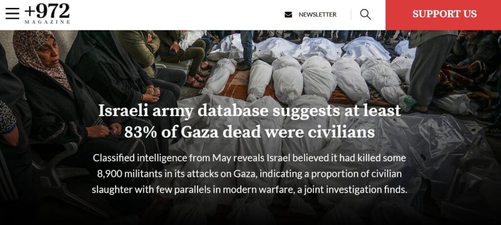 Israeli army database suggests at least 83% of Gaza dead were civilians Israeli army database suggests at least 83% of Gaza dead were civilians