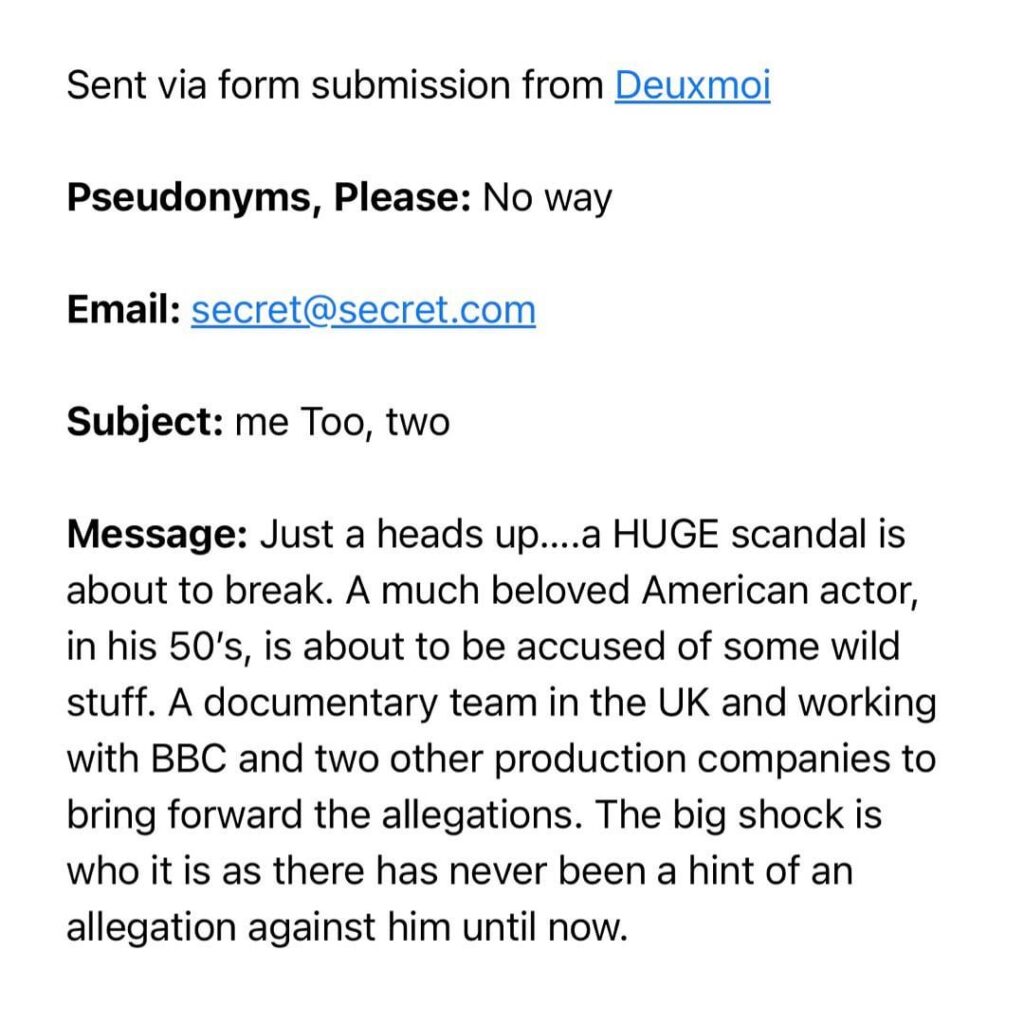 Which 50+ year old, beloved American actor is about to be exposed for doing horrible things, with BBC & 2 other production teams set to bring forward the allegations?
