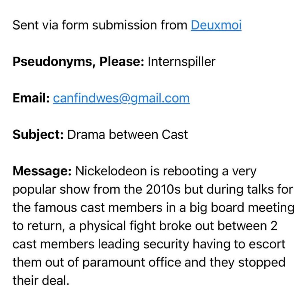 Which 2 cast members from a popular 2010s Nickelodeon show got into a physical altercation with each other during talks of a show reboot, ultimately killing the deal?