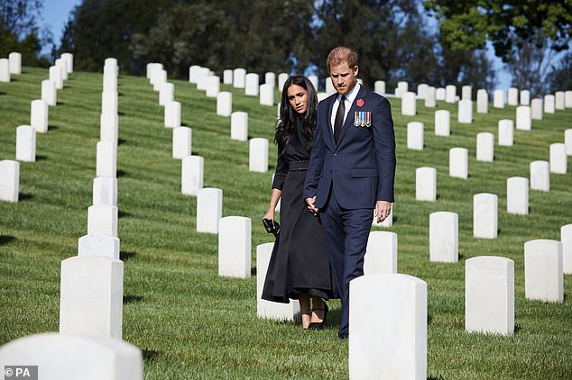 The Duke and Duchess of Sussex during a private visit to the Los Angeles National Cemetery on Remembrance Sunday