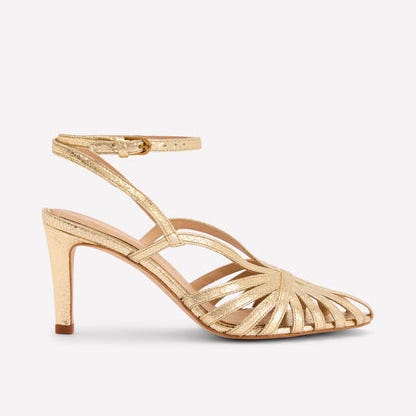 Heeled Cage Sandals Gold Metallic