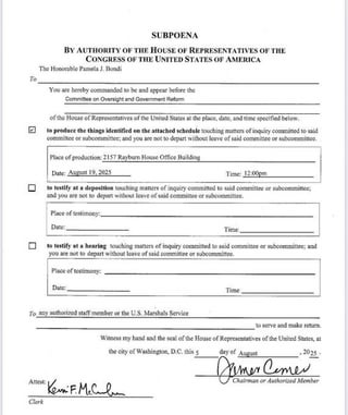 The GOP-led House Oversight Committee has just subpoenaed Pam Bondi and DOJ for the Epstein files, going against trump
