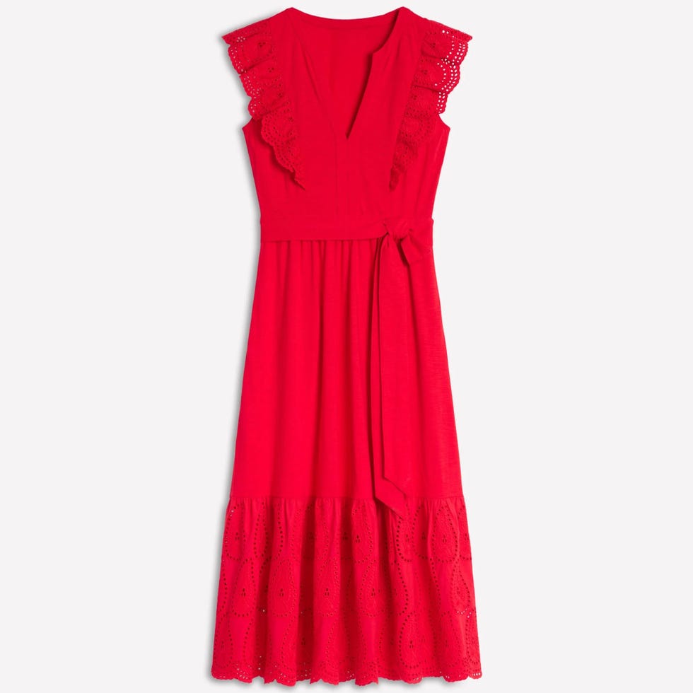 Ruffle Detail Tier Midi Dress Poppy Red