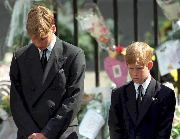 Getty Prince William and Prince Harry at Princess Diana's funeral on September 6, 1997
