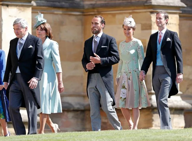 Getty Images Michael Middleton, Carole Middleton, James Middleton, Pippa Middleton, and her husband James Matthews on May 19, 2018 at the wedding of Prince Harry and Meghan Markle