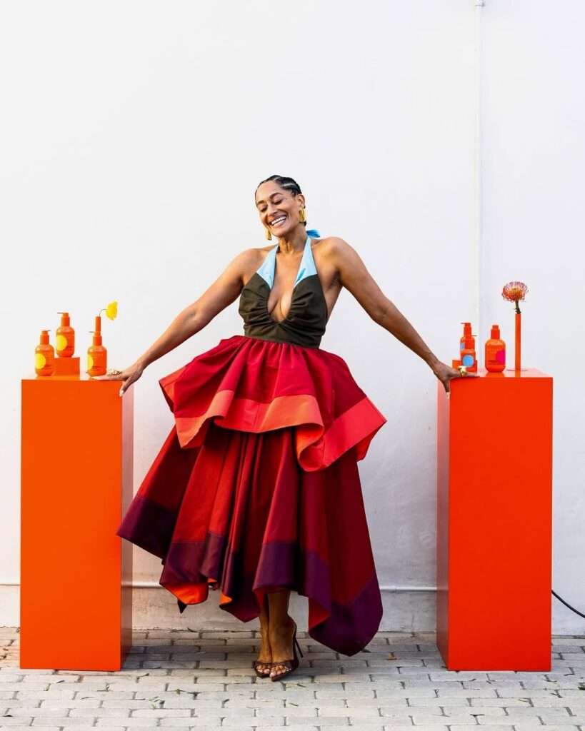 Tracee Ellis Ross wore Christopher John Rodgers FW25 RTW at the Pattern Body Launch Party in Los Angeles, California. Styled by Karla Welch. (August 21, 2025)