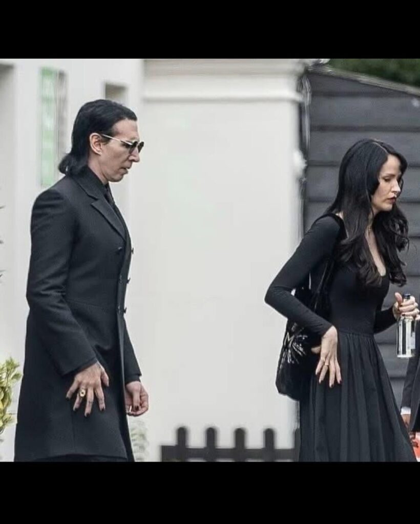 Marylin Manson, accused by multiple women of abuse and sexual assault, leaving the funeral of Ozzy Osbourne. Only close friends of Ozzy was invited.