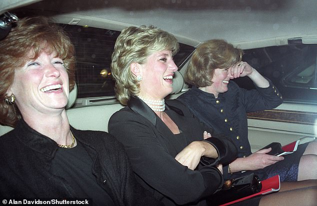 Sisterly love: Diana is pictured laughing with Lady Sarah McCorquodale and Lady Jane Fellowes in 1995