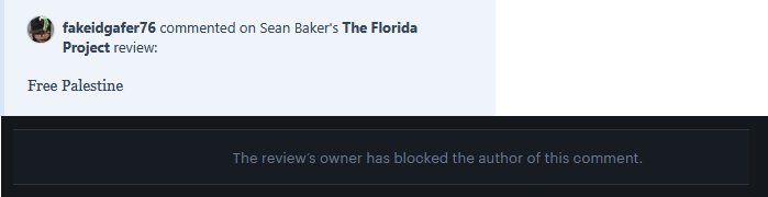 Sean Baker removes a pro-Palestine comment on one of his Letterboxd reviews.