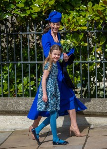WINDSOR, ENGLAND - APRIL 09: Catherine, Princess of Wales and Princess Charlotte attend the Easter Mattins Service at Windsor Castle on April 9, 2023 in Windsor, England. (Photo by Antony Jones/GC Images)