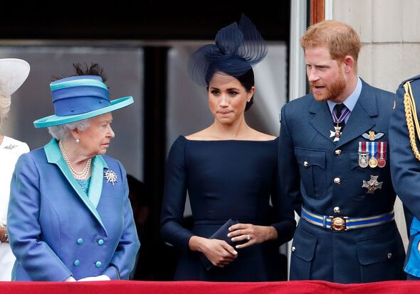 Late Queen with Harry and Meghan at Palace Late Queen with Harry and Meghan at Palace