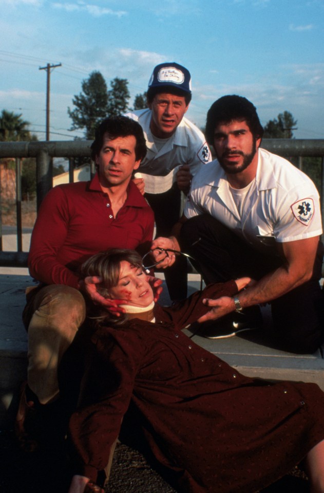 Still from *Trauma Center* TV show featuring Lou Ferrigno, James Naughton, and Alfie Wise.