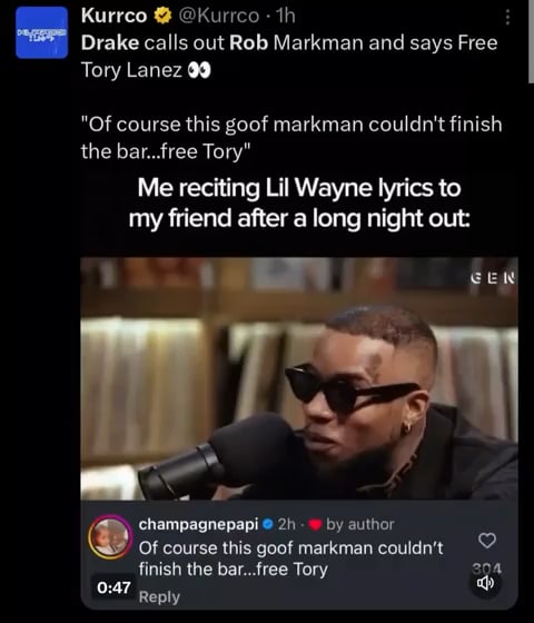 Drake calls out Rob Markman and says Free Tory Lanez