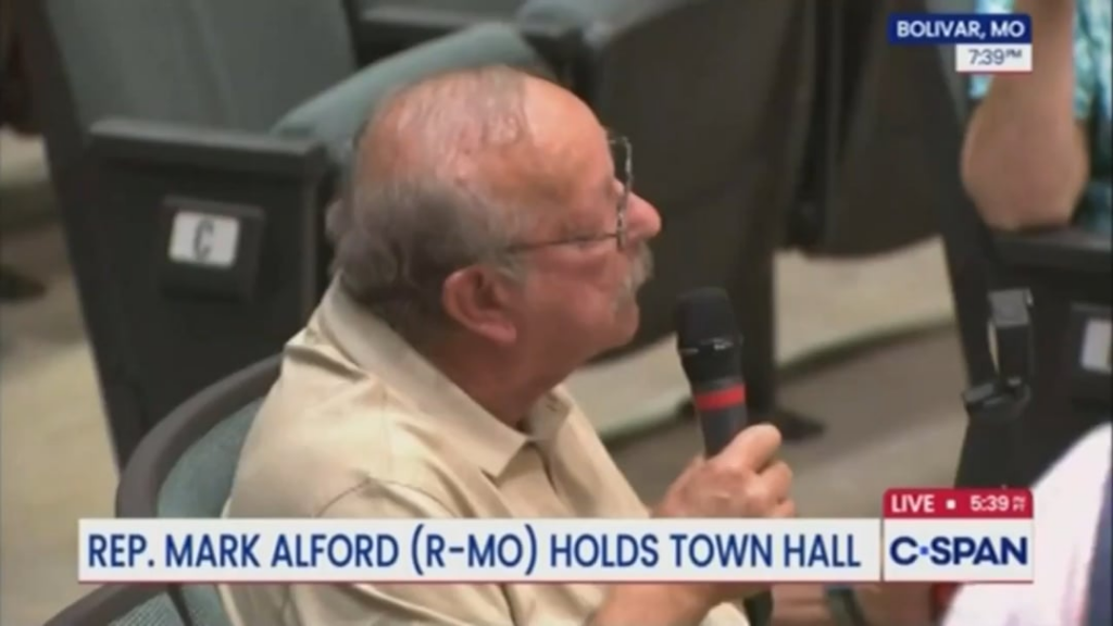 Constituent at Rep. Mark Alford's town hall: "You need to take your head out of Trump’s ass."