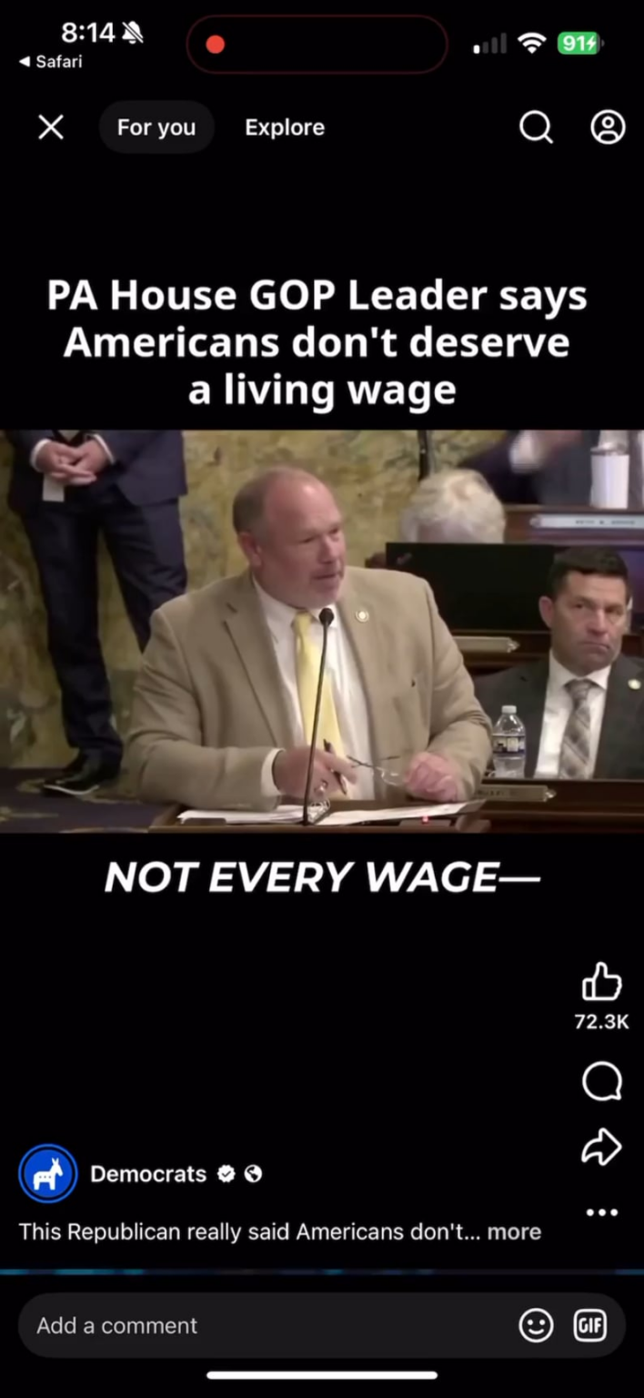 PA House GOP leader: “Not every wage is designed to be a livable wage.”