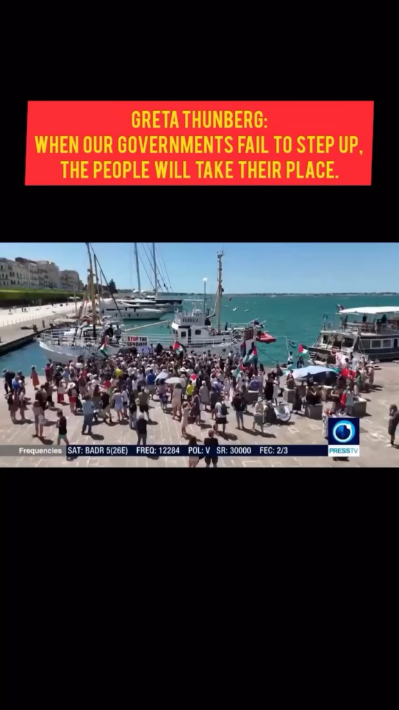 Greta Thunberg on the Global Sumud Flotilla: “This mission is not about us as participants. This mission is about Gaza. The question we should be asking is not ‘why are we doing this, why are we taking this huge risk?’ The question we should be asking is ‘why is this needed in the first place?’”