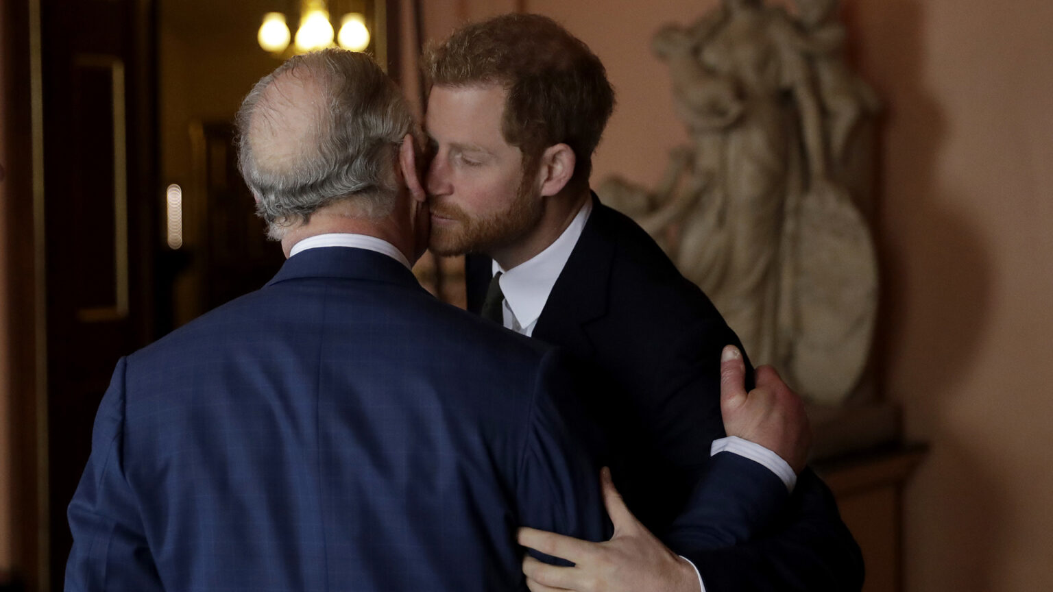 LONDON, ENGLAND - FEBRUARY 14: Prince Harry and Prince Charles, Prince of Wales arrive to attend the 'International Year of The Reef' 2018 meeting at Fishmongers Hall on February 14, 2018 in London, England. (Photo by Matt Dunham - WPA Pool/Getty Images)