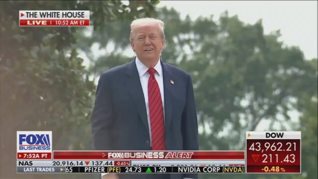 Trump takes questions from atop the White House, forcing the press to scream their questions up at him