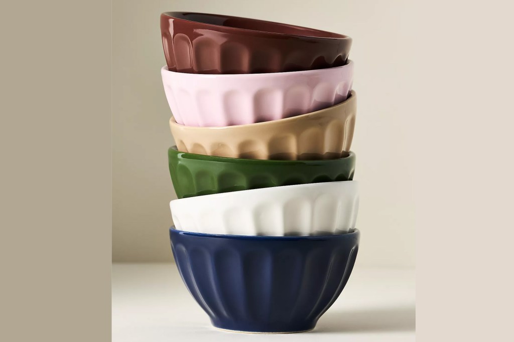 Anthropologie The Latte Stoneware Cereal Bowls, Assorted Set of 6