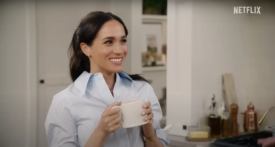 In the clip, Markle once again invited celebrity pals into a rental home near her actual house in Montecito, Calif., where she cooks different meals.