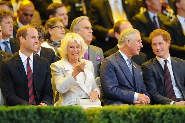 Getty Prince William, Queen Camilla, King Charles, and Prince Harry in 2014