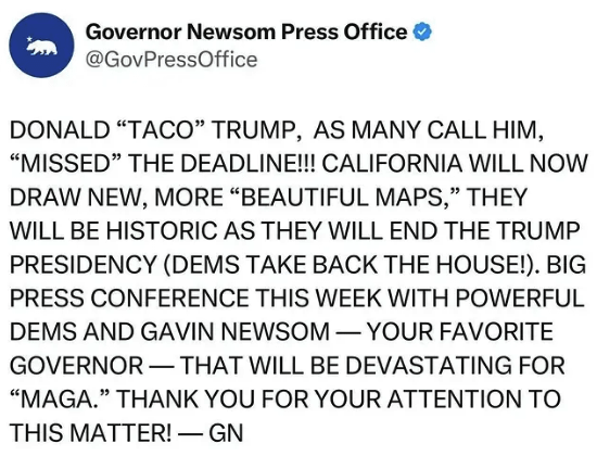 Gavin Newsom's latest big beautiful tweet