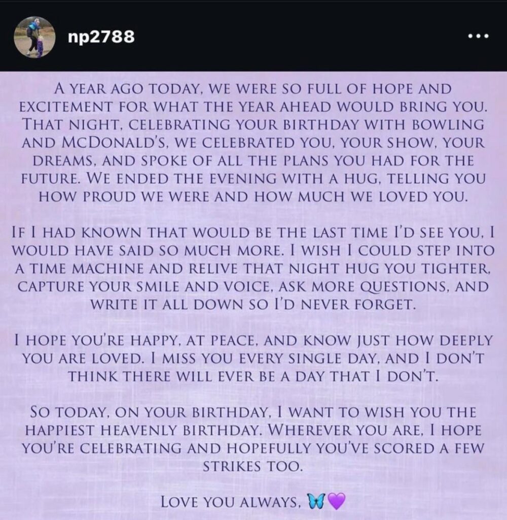 Liam Payne’s sister posted a tribute to him today on what would have been his 32nd birthday