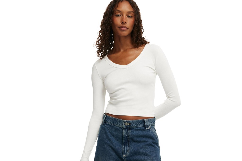 Cotton On Women's Goldie Rib V Neck Long Sleeve