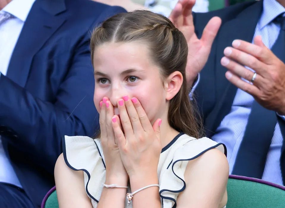 LONDON, ENGLAND - JULY 13: Princess Charlotte of Wales attends day fourteen of the Wimbledon Tennis Championships at the All England Lawn Tennis and Croquet Club on July 13, 2025 in London, England. (Photo by Karwai Tang/WireImage)