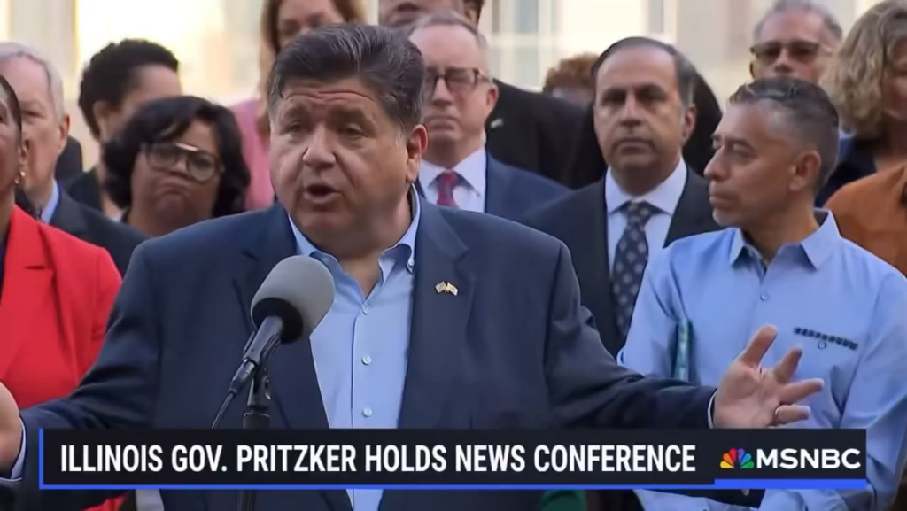 Illinois Governor JB Pritzker on Trump’s threat to send the National Guard to Chicago: “Over the last four years, we have seen homicides halved. Trump should pay attention to that. I know he doesn’t read but I know he watches TV so if Fox or Newsmax is here maybe they’ll cover that fact.” Illinois Governor JB Pritzker on Trump's threat to send the National Guard to Chicago: "Over the last four years, we have seen homicides halved. Trump should pay attention to that. I know he doesn’t read but I know he watches TV so if Fox or Newsmax is here maybe they'll cover that fact."