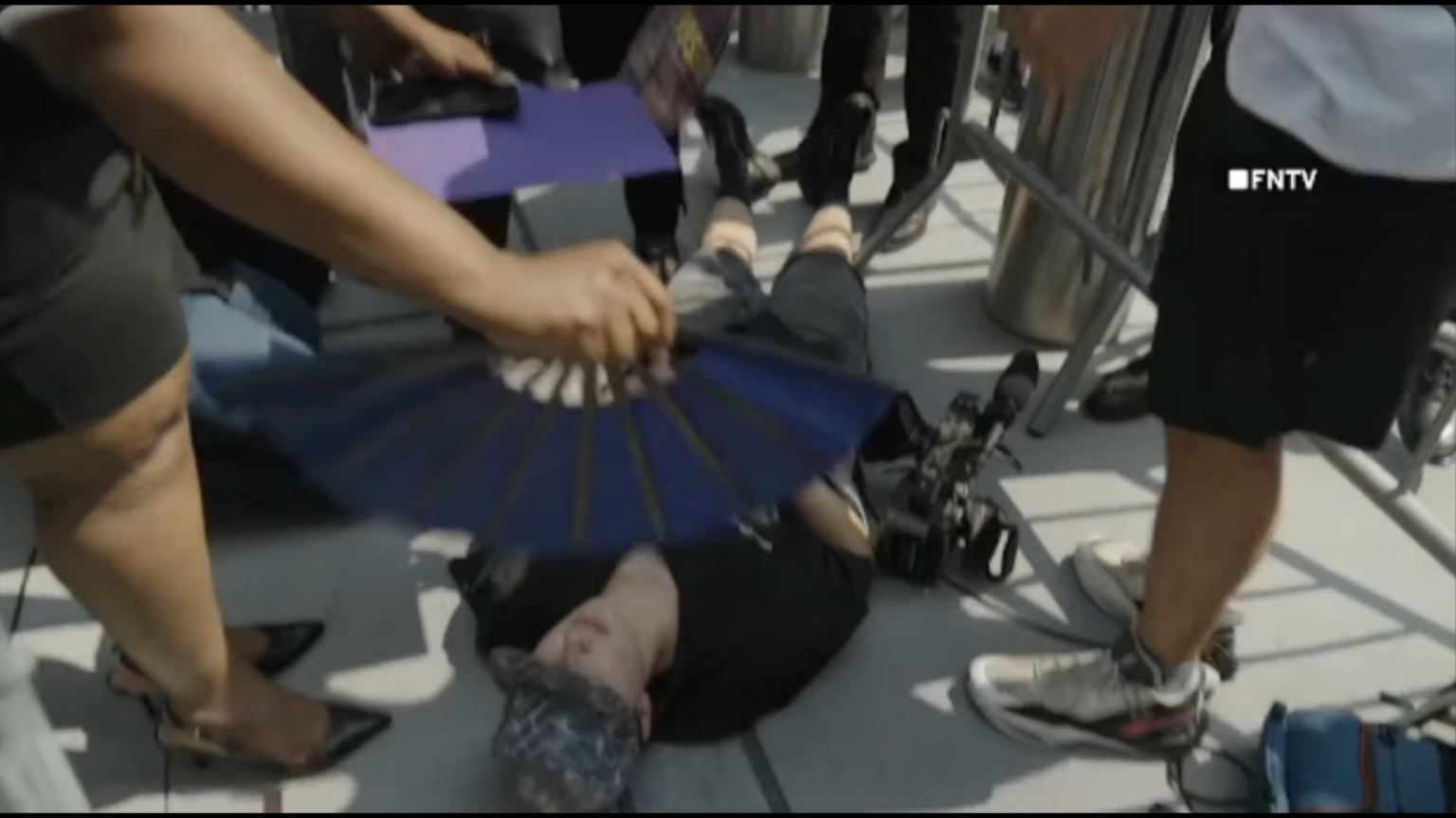 NYC mayoral candidate Zohran Mamdani is seen helping videographer who fainted shortly after his press conference outside of 26 Federal Plaza this morning