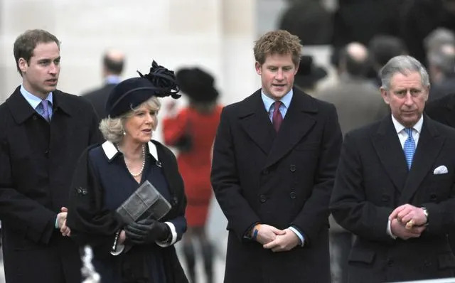 Getty Prince William, Queen Camilla, Prince Harry, and King Charles in 2009