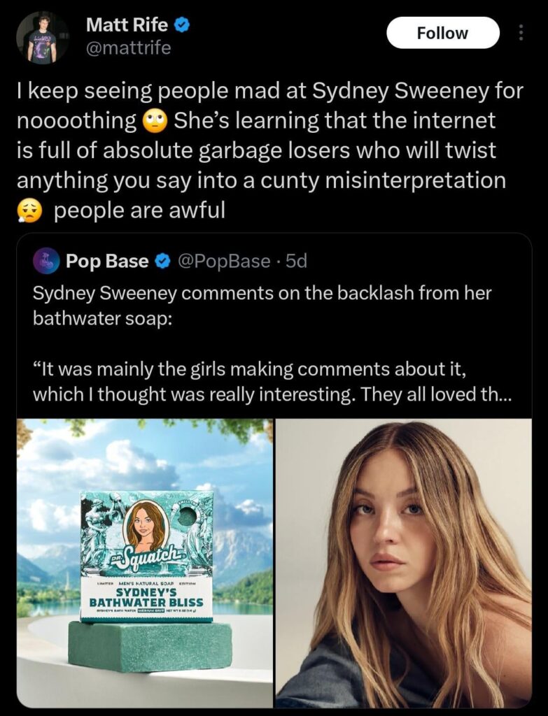 Solidarity among trashbags: Matt Rife defends pick-me Sydney Sweeney