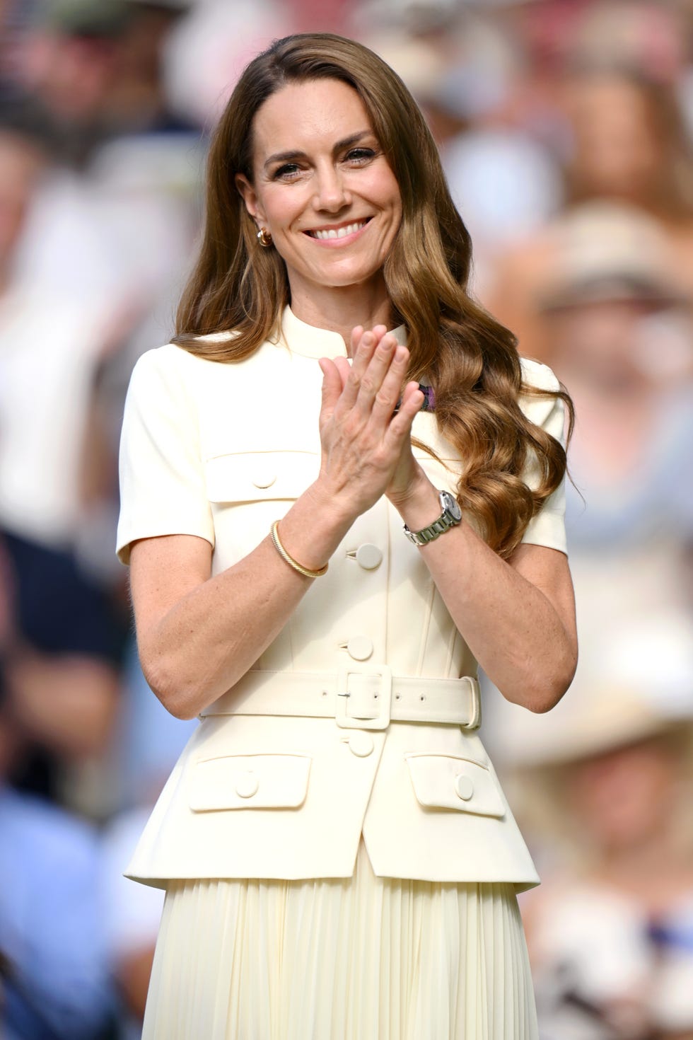london, england july 12: catherine, princess of wales attends day thirteen of the wimbledon tennis championships at the all england lawn tennis and croquet club at all england lawn tennis and croquet club on july 12, 2025 in london, england. (photo by karwai tang/wireimage)
