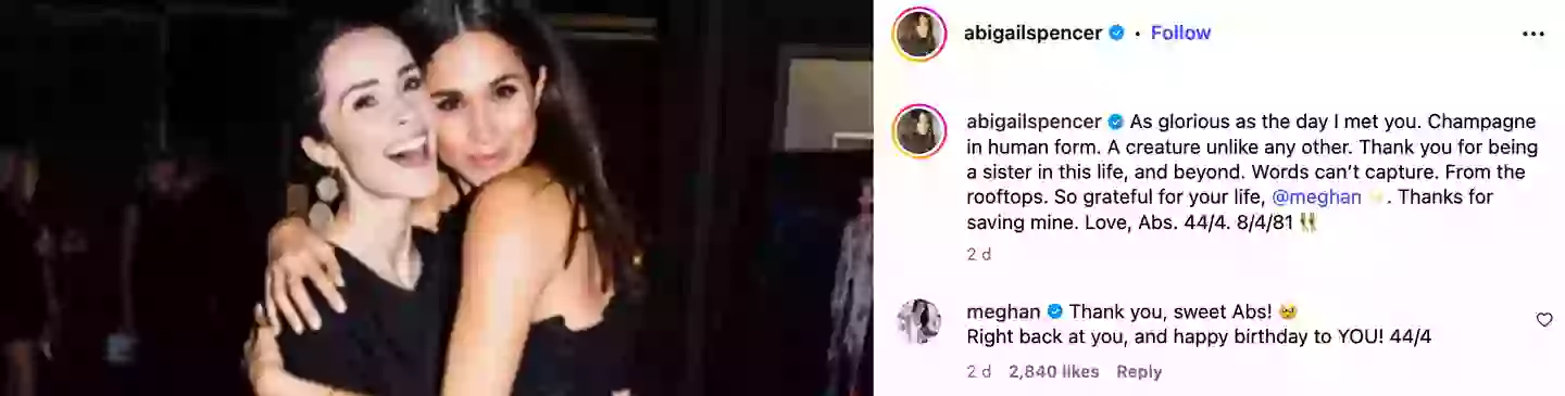 Meghan responded to her former co-star's comment (Instagram/@abigailspencer)