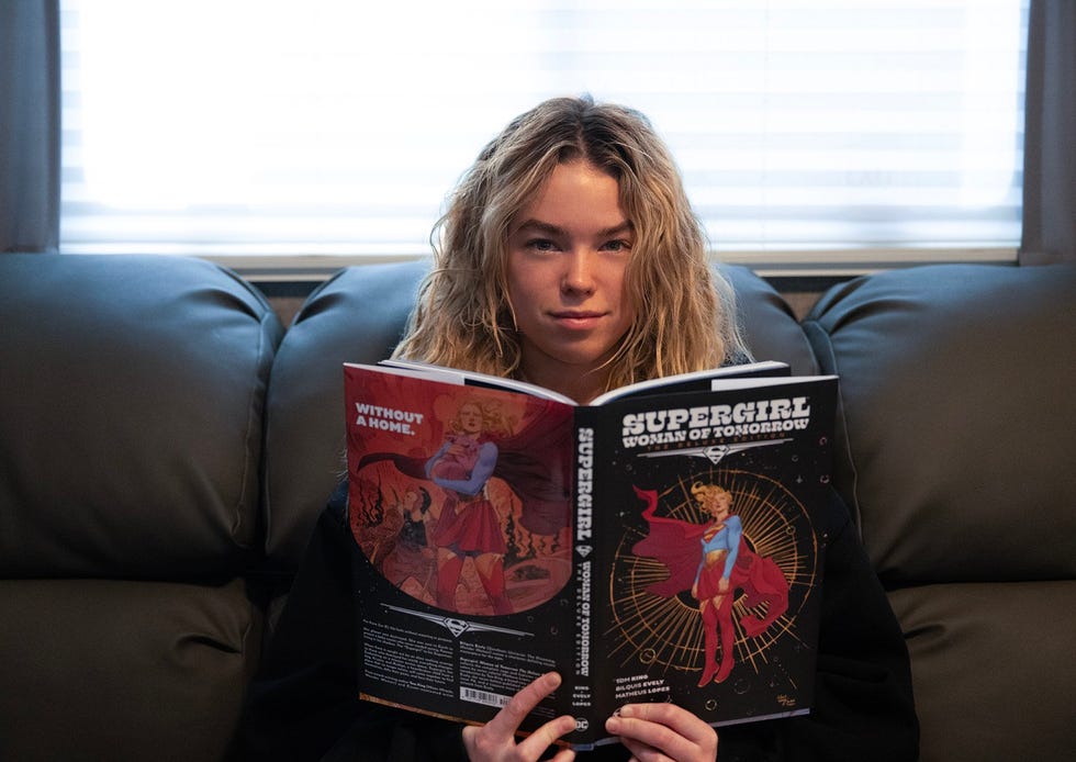 milly alcock on set of supergirl