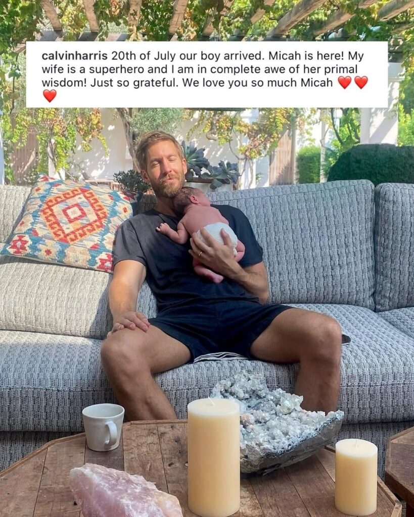 Calvin Harris & his wife Vick Hope have welcomed their 1st child, a boy named Micah: “My wife is a superhero and I am in complete awe of her primal wisdom!” (TW slide 4: placenta)