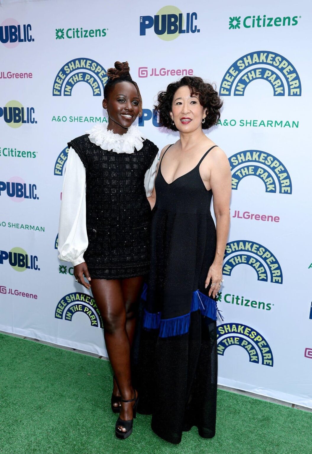 Lupita Nyong'o in Chanel FW25 RTW & Sandra Oh in CFCL FW25 RTW at the Shakespeare In The Park's Opening Night Celebration Of 'Twelfth Night' in NYC. (August 21, 2025)